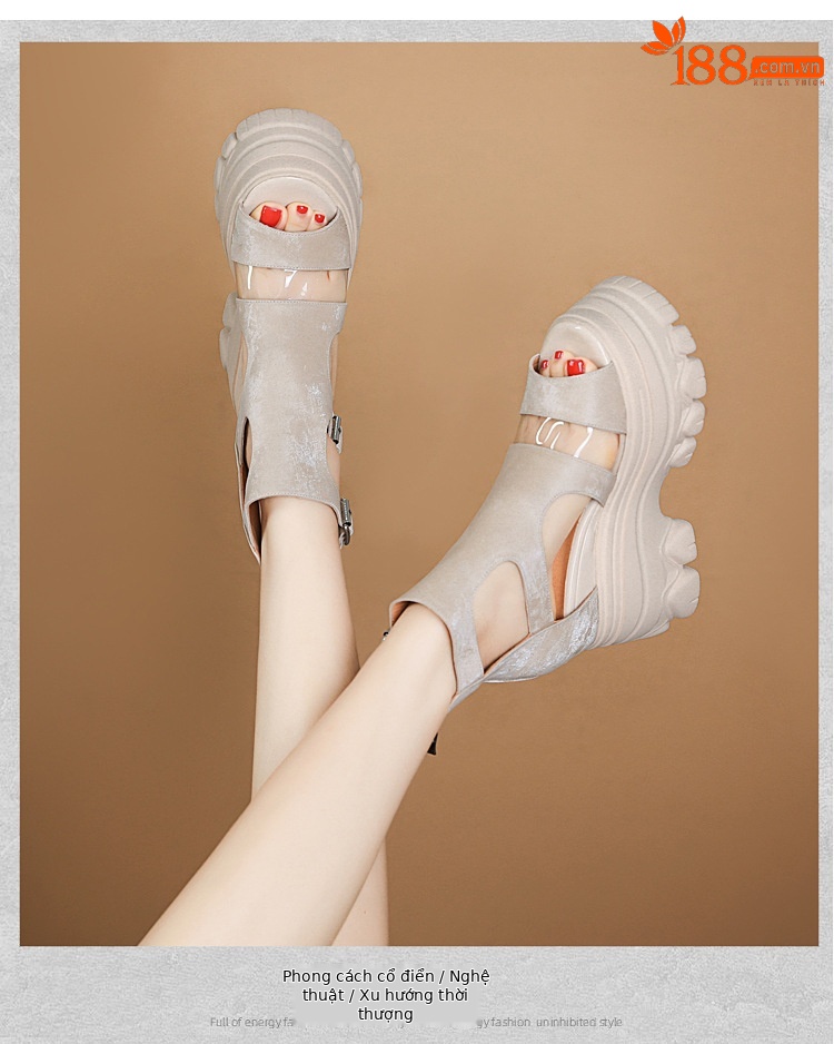 Sandal La Mã miệng cá nữ gót xuồng cao 12 cm đế dày da thật — Màu đen chi tiết 10
