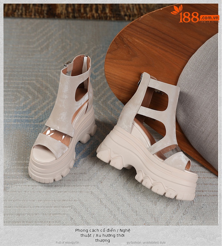 Sandal La Mã miệng cá nữ gót xuồng cao 12 cm đế dày da thật — Màu đen chi tiết 14