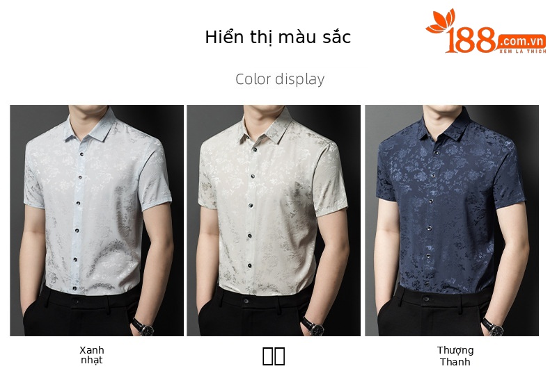 Áo sơ mi nam ngắn tay lụa dâu tằm mỏng nhẹ, form rộng rãi mát mẻ — Màu xanh hải quân 2163 chi tiết 7