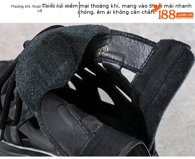 Boot nữ cổ thấp miệng cá đế dày gót 9 cm da thật — Màu đen chi tiết 6