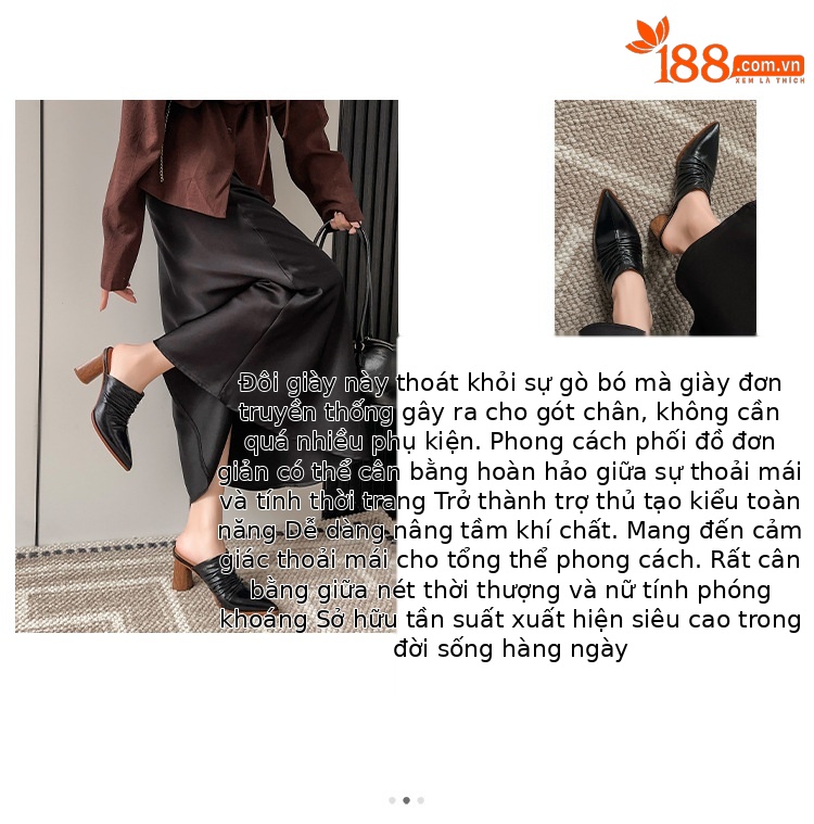 Dép mule nữ mũi nhọn gót thô da thật thiết kế cao gót — Màu be chi tiết 4