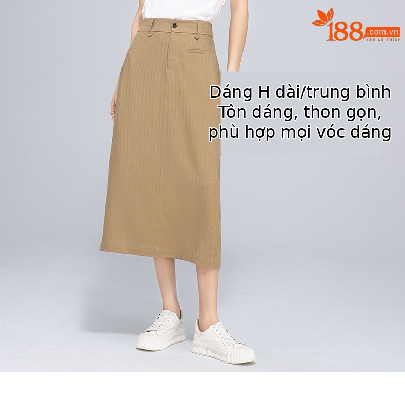 Chân váy bút chì nữ công sở dáng ôm, chất liệu tơ lanh mềm mại, xẻ tà bên, dài midi — Mocha Mousse (áo vest 65308) chi tiết 10