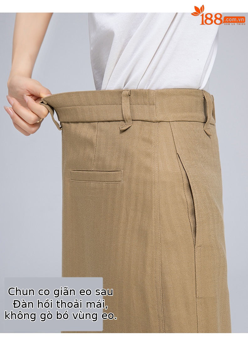 Chân váy bút chì nữ công sở dáng ôm, chất liệu tơ lanh mềm mại, xẻ tà bên, dài midi — Mocha Mousse (áo vest 65308) chi tiết 13