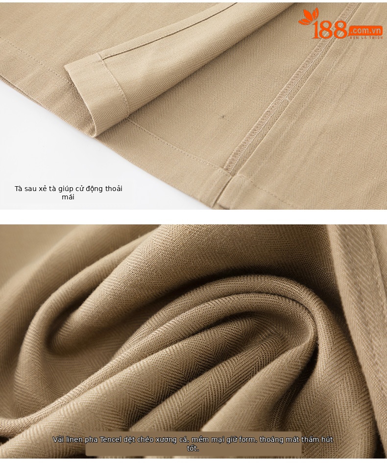 Chân váy bút chì nữ công sở dáng ôm, chất liệu tơ lanh mềm mại, xẻ tà bên, dài midi — Mocha Mousse (áo vest 65308) chi tiết 19