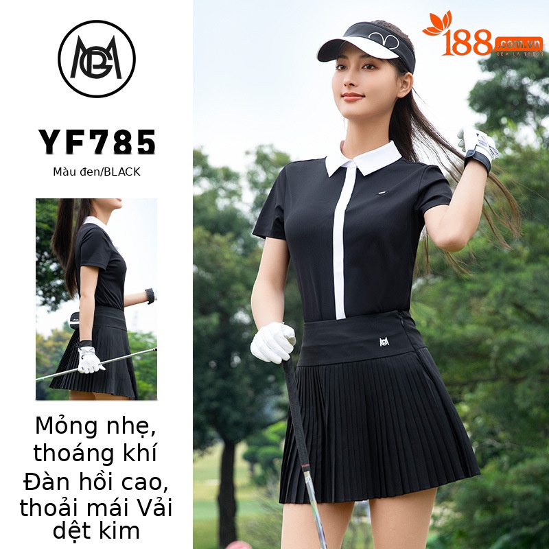 POLO màu đen [nhẹ và đàn hồi cao/kết cấu vân mịn/eo thon gọn] YF785