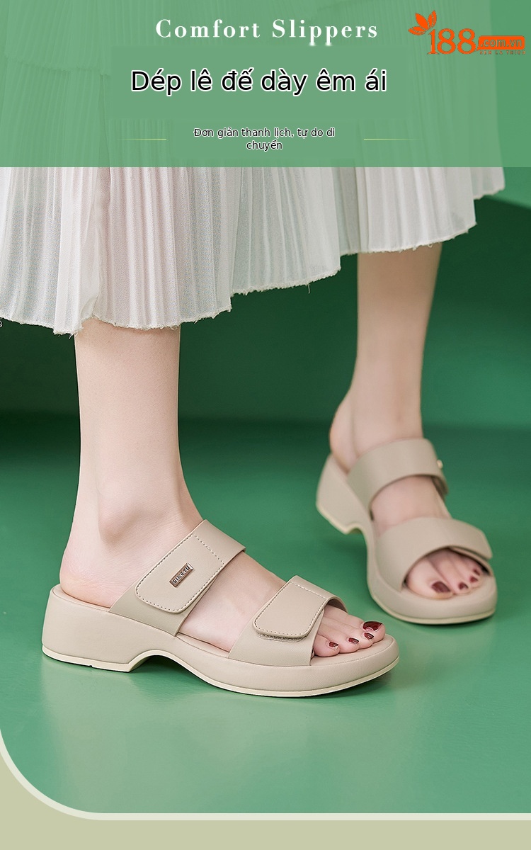 Dép sandal nữ đế xuồng quai chữ V dán ma thuật chống trượt đi biển — Màu đen, Màu xanh lá, Màu mơ chi tiết 1
