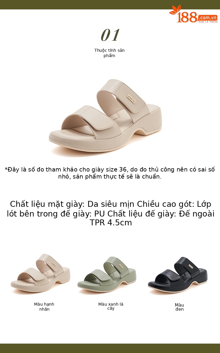 Dép sandal nữ đế xuồng quai chữ V dán ma thuật chống trượt đi biển — Màu đen, Màu xanh lá, Màu mơ chi tiết 2