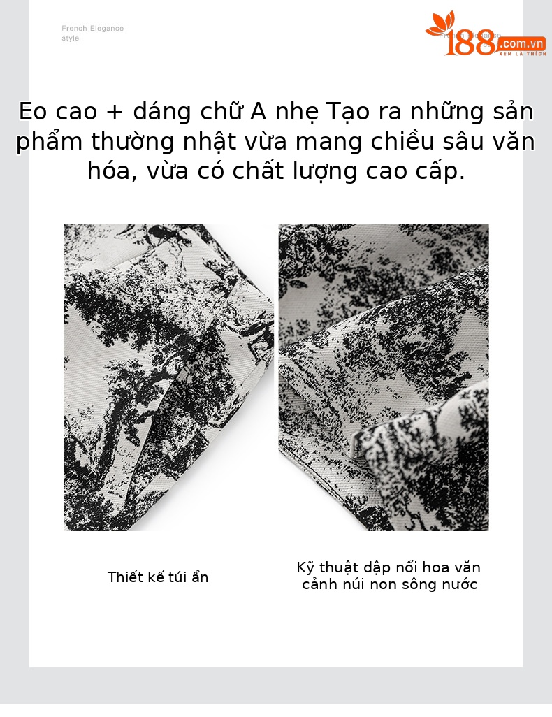 Quần short nữ cạp cao họa tiết tranh mực nổi jacquard phong cách thời trang cao cấp — Màu hoa chi tiết 5