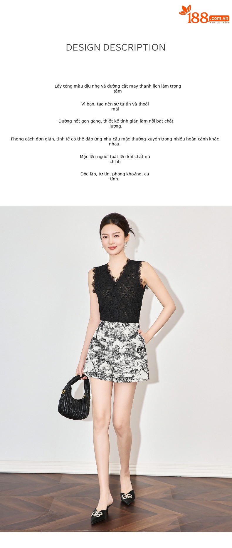 Quần short nữ cạp cao họa tiết tranh mực nổi jacquard phong cách thời trang cao cấp — Màu hoa chi tiết 2