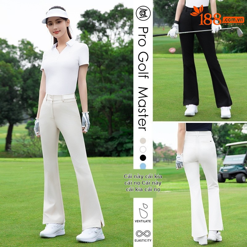 Quần golf nữ ống loe dày dặn, cạp chun co giãn, tôn dáng chân dài — Quần ống loe đen [quần ống loe siêu nhỏ/thắt lưng dài/co giãn] KUZ206