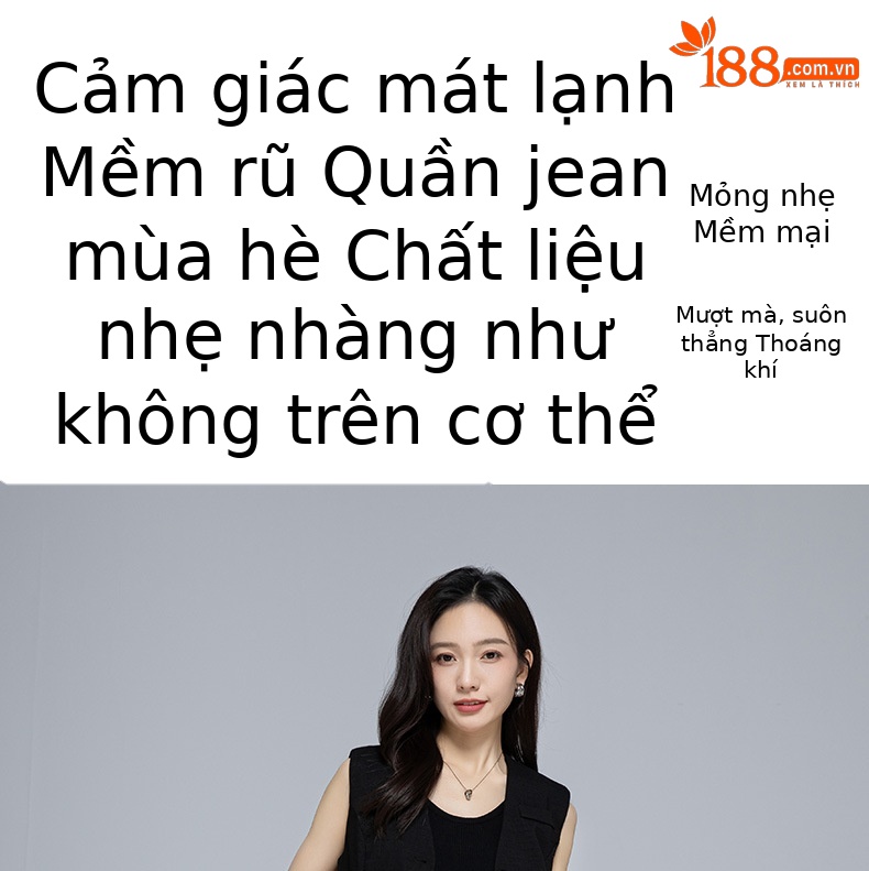 Quần jean ống rộng nữ cạp cao vải Tencel cotton mềm mại, dáng suông rộng, gấu xắn, mỏng nhẹ mùa hè — Màu trắng chi tiết 1