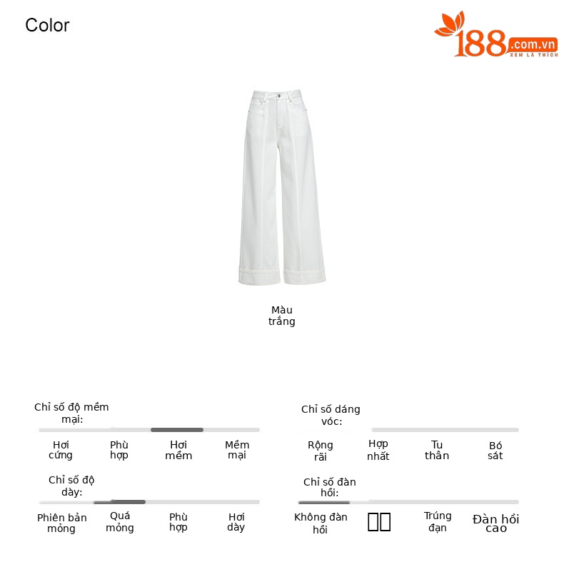Quần jean ống rộng nữ cạp cao vải Tencel cotton mềm mại, dáng suông rộng, gấu xắn, mỏng nhẹ mùa hè — Màu trắng chi tiết 3