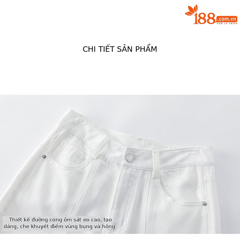 Quần jean ống rộng nữ cạp cao vải Tencel cotton mềm mại, dáng suông rộng, gấu xắn, mỏng nhẹ mùa hè — Màu trắng chi tiết 15