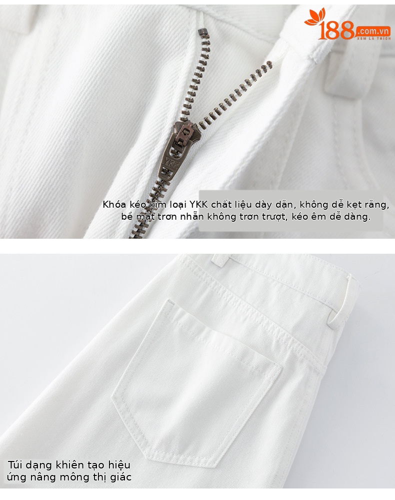 Quần jean ống rộng nữ cạp cao vải Tencel cotton mềm mại, dáng suông rộng, gấu xắn, mỏng nhẹ mùa hè — Màu trắng chi tiết 17