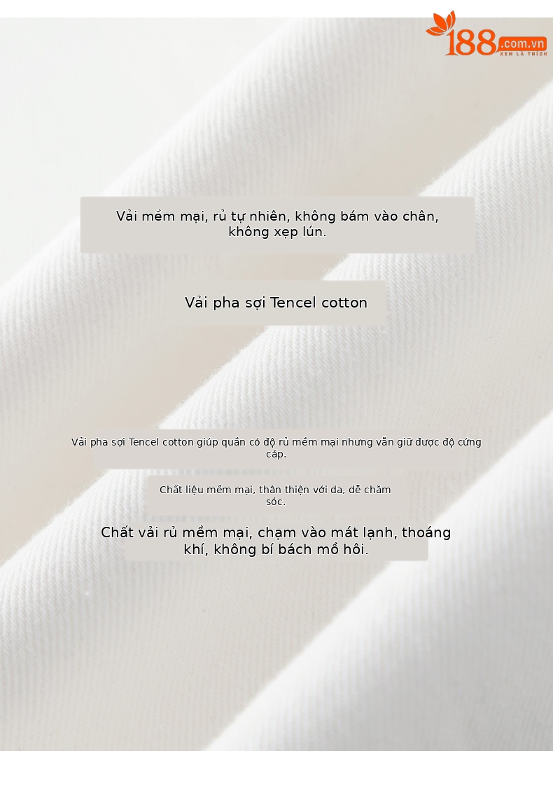 Quần jean ống rộng nữ cạp cao vải Tencel cotton mềm mại, dáng suông rộng, gấu xắn, mỏng nhẹ mùa hè — Màu trắng chi tiết 4
