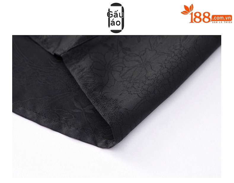Áo sơ mi ngắn tay lụa tơ tằm họa tiết hoa mây phong cách Trung Quốc thời Đường — Bộ đồ đen 863-9 chi tiết 15