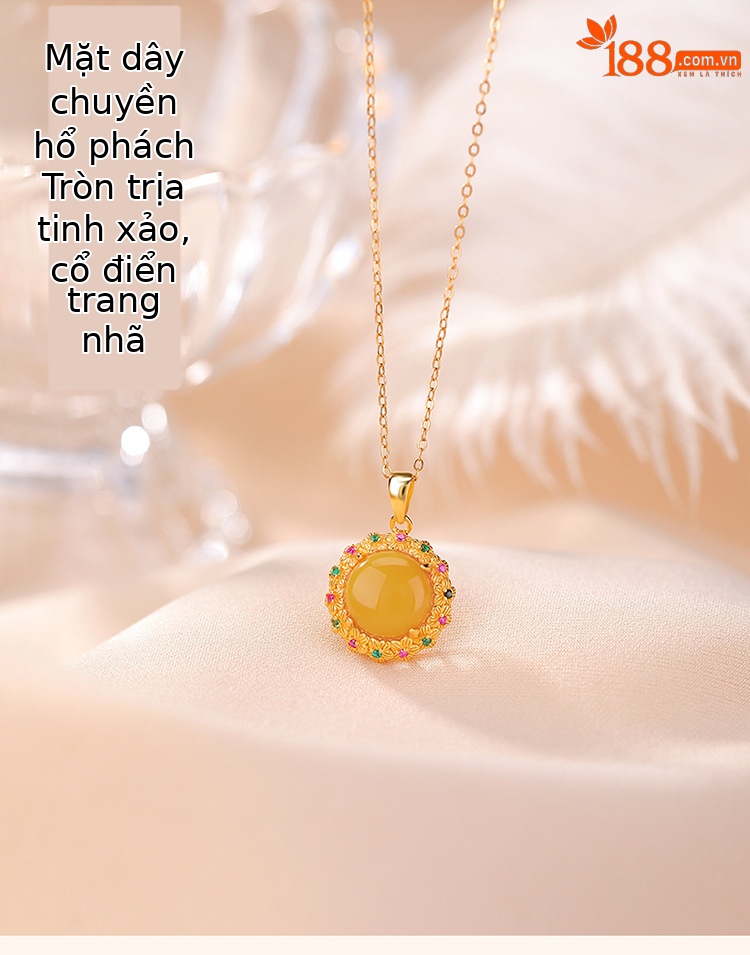 Mặt dây chuyền bạc S925 mạ vàng hình hoa tròn dát sáp ong phong cách cung điện — Mặt dây chuyền đơn (không có dây chuyền) chi tiết 2