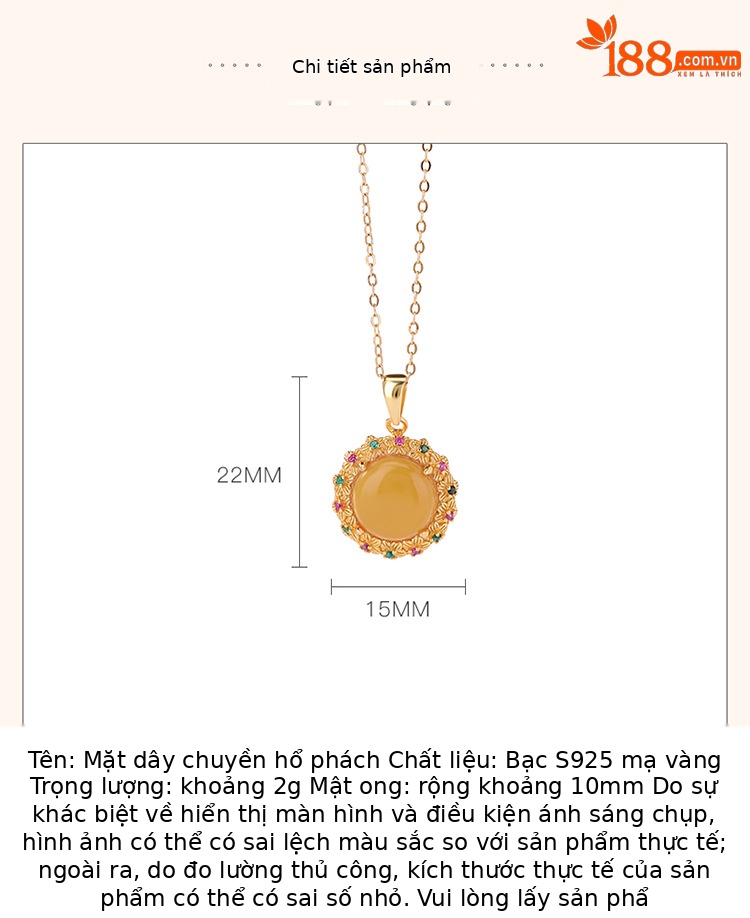 Mặt dây chuyền bạc S925 mạ vàng hình hoa tròn dát sáp ong phong cách cung điện — Mặt dây chuyền đơn (không có dây chuyền) chi tiết 3