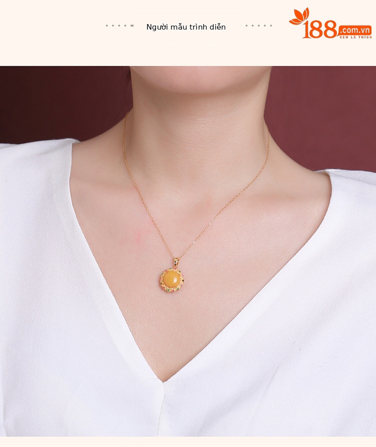 Mặt dây chuyền bạc S925 mạ vàng hình hoa tròn dát sáp ong phong cách cung điện — Mặt dây chuyền đơn (không có dây chuyền) chi tiết 5