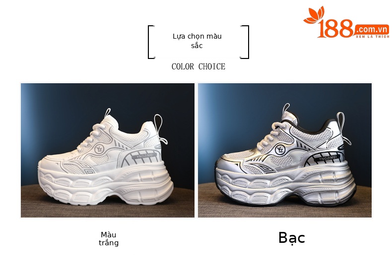 Giày sneaker nữ chunky đế dày mặt lưới tăng chiều cao — Màu trắng chi tiết 2
