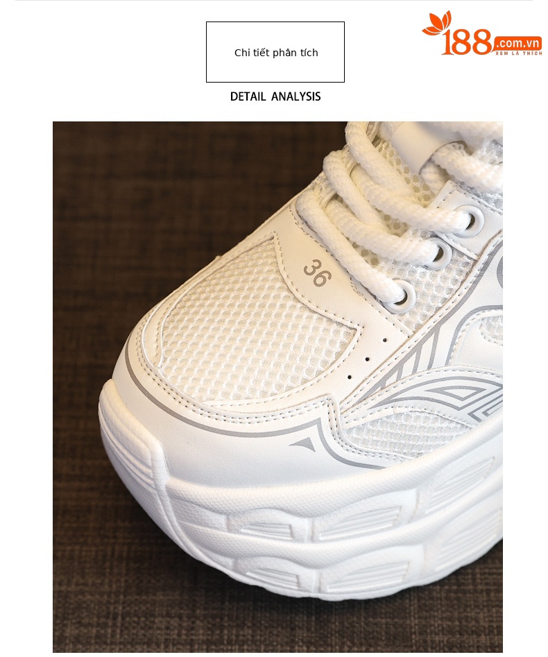 Giày sneaker nữ chunky đế dày mặt lưới tăng chiều cao — Màu trắng chi tiết 7