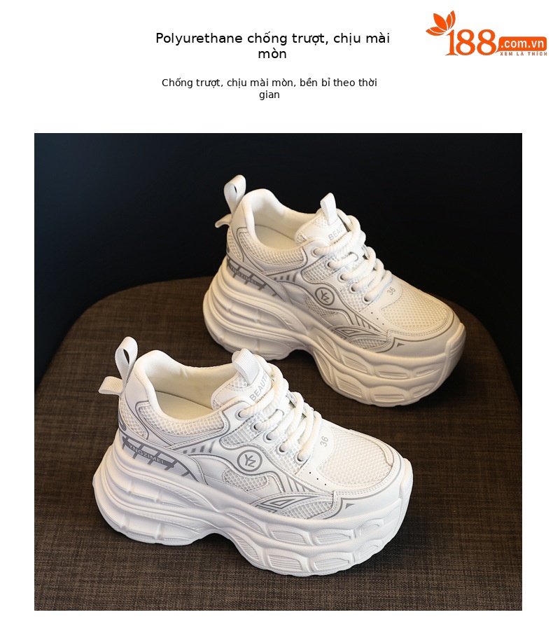 Giày sneaker nữ chunky đế dày mặt lưới tăng chiều cao — Màu trắng chi tiết 10