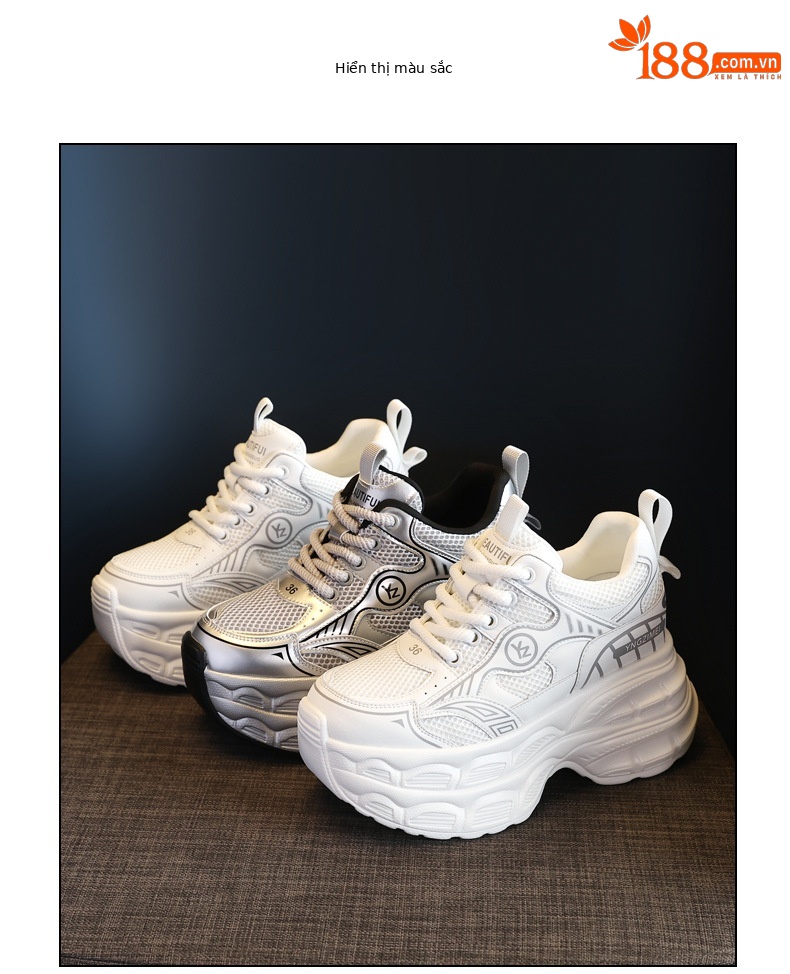 Giày sneaker nữ chunky đế dày mặt lưới tăng chiều cao — Màu trắng chi tiết 18