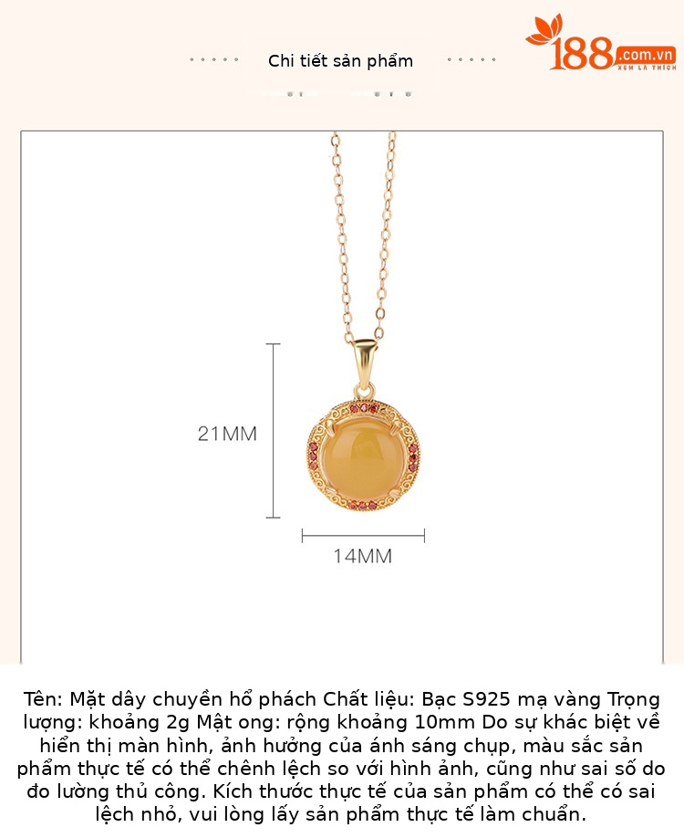 Mặt dây chuyền bạc S925 mạ vàng dát sáp ong hình tròn nhỏ nhắn — Mặt dây chuyền đơn (không có dây chuyền) chi tiết 3