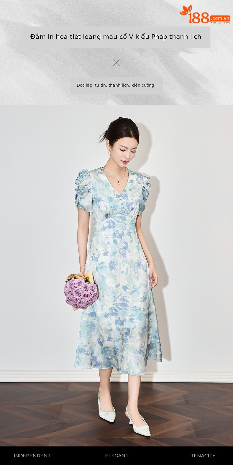 Đầm maxi nữ thắt eo chất liệu jacquard in họa tiết cao cấp — Màu xanh lam chi tiết 1