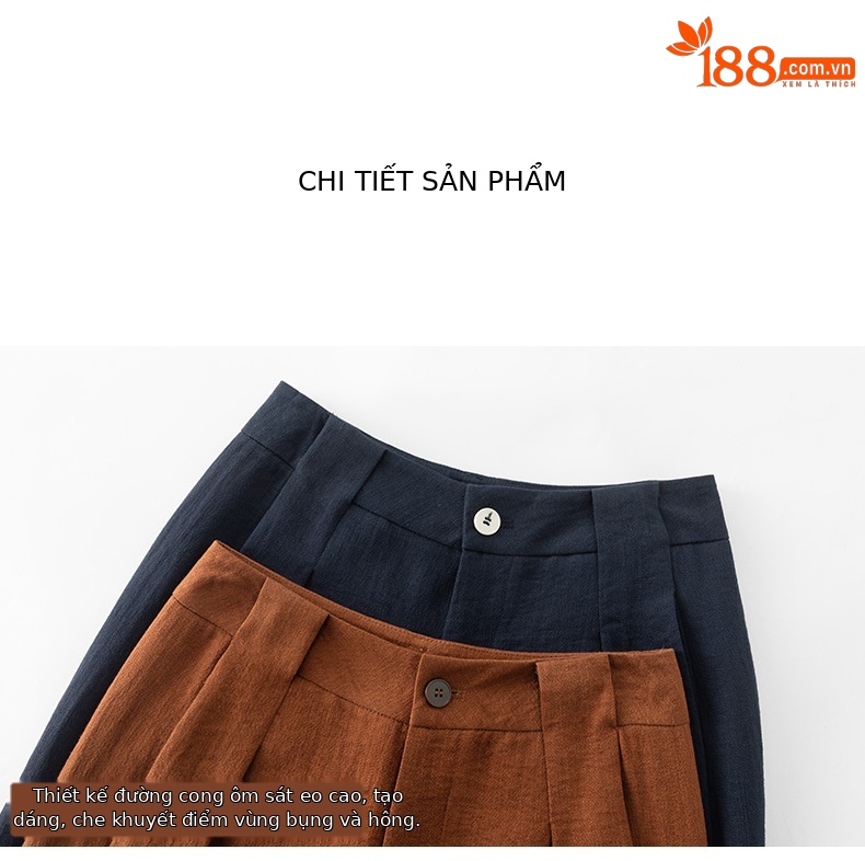 Quần ống rộng cạp cao vải lanh phối tơ mỏng nhẹ mùa hè dáng suông dài chạm đất — Màu xanh lam đậm chi tiết 15
