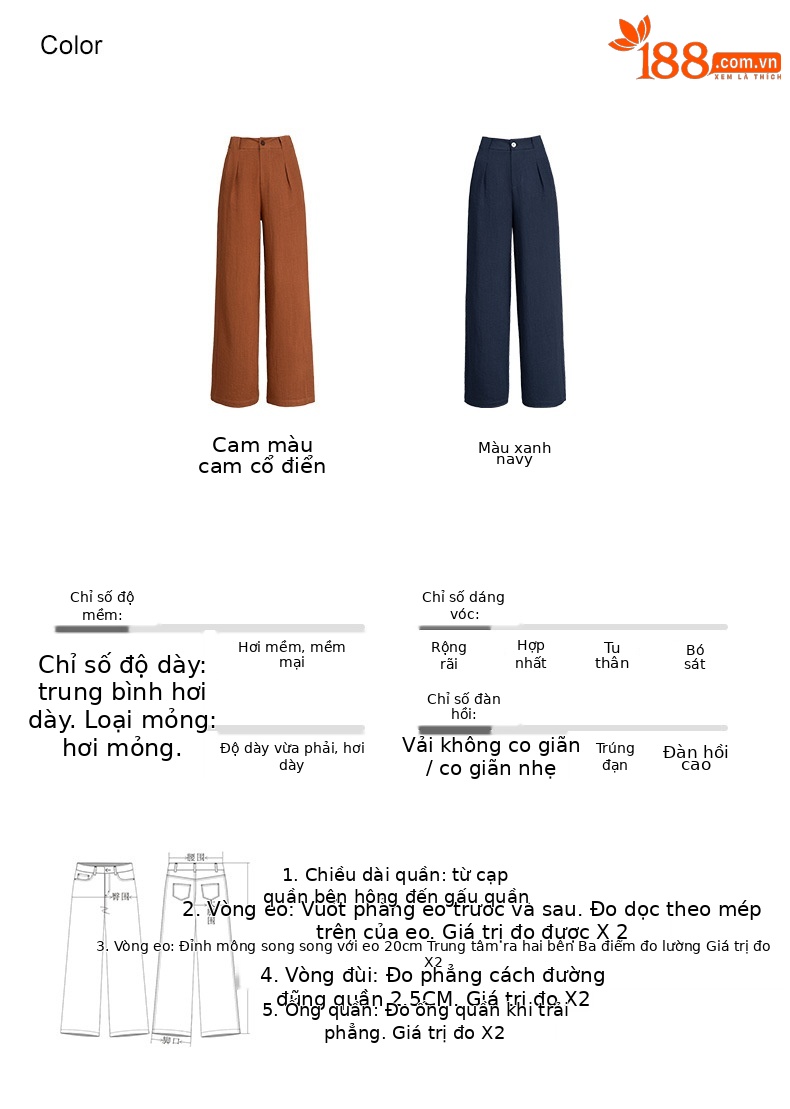 Quần ống rộng cạp cao vải lanh phối tơ mỏng nhẹ mùa hè dáng suông dài chạm đất — Màu xanh lam đậm chi tiết 5