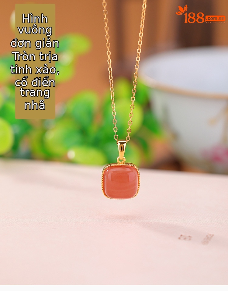 Mặt dây chuyền hình vuông bạc S925 mạ vàng họa tiết hình học — Mặt dây chuyền đơn (không có dây chuyền) chi tiết 1