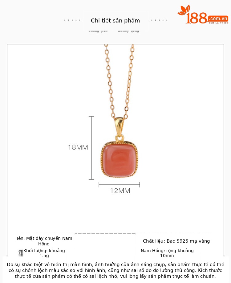 Mặt dây chuyền hình vuông bạc S925 mạ vàng họa tiết hình học — Mặt dây chuyền đơn (không có dây chuyền) chi tiết 2