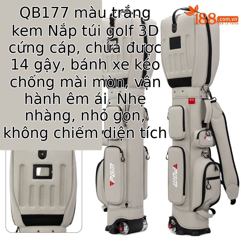 Túi đựng gậy golf PGM 3D cứng cáp, kéo bánh xe, chống nước, size 126x30x22 cm — QB177 -- Màu be [Nắp túi bóng cứng 3D/có thể chứa 14 thanh/bánh xe kéo im lặng chịu mài mòn], QB177-Đen [Nắp túi bóng cứng 3D/có thể chứa 14 thanh/bánh xe kéo im lặng chịu mài mòn], QB177-Green [Nắp túi bóng cứng 3D/có thể chứa 14 thanh/bánh xe kéo im lặng chịu mài mòn]