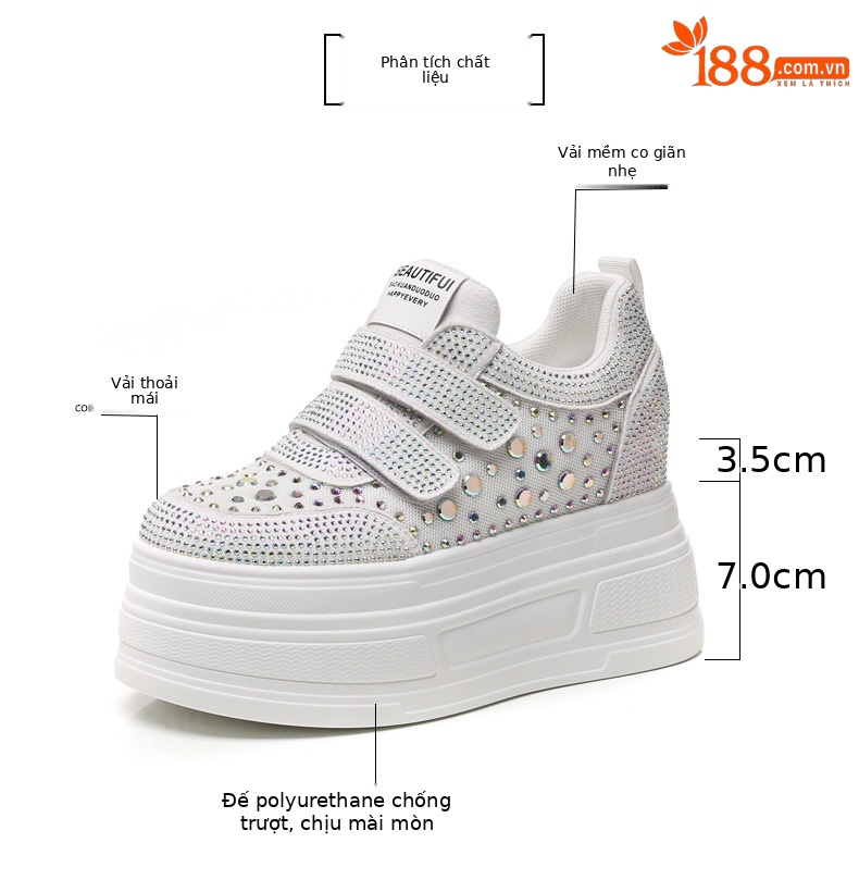 Giày sneaker nữ đế dày mặt lưới đính đá trắng — Màu đen chi tiết 3
