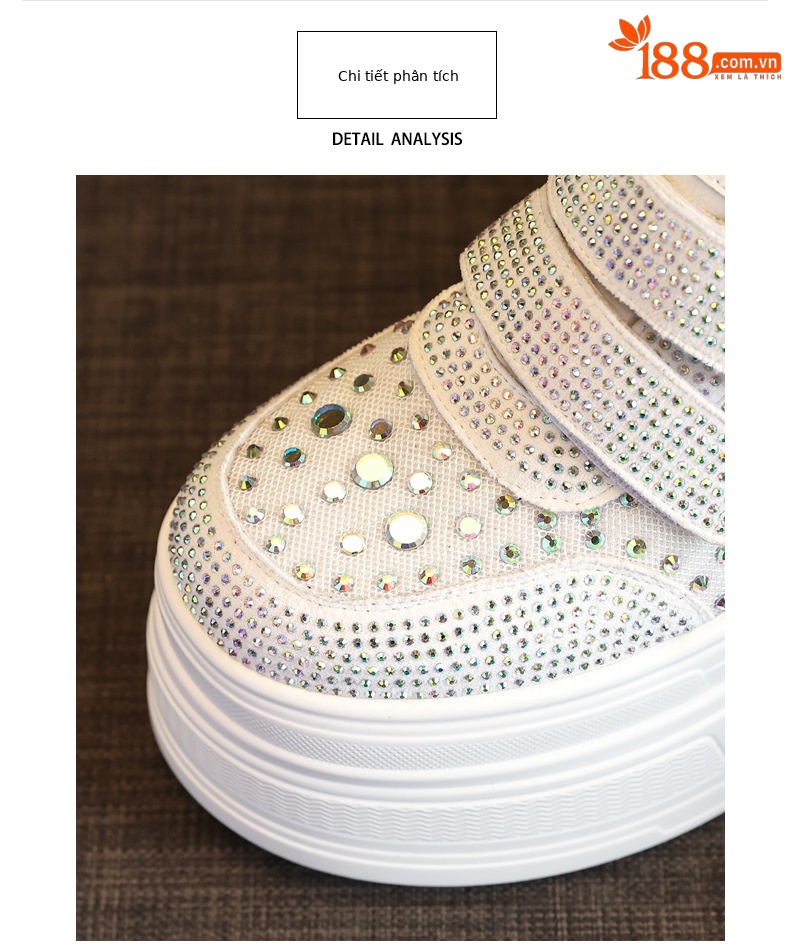 Giày sneaker nữ đế dày mặt lưới đính đá trắng — Màu đen chi tiết 7