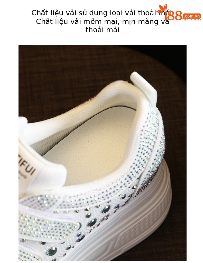 Giày sneaker nữ đế dày mặt lưới đính đá trắng — Màu đen chi tiết 8
