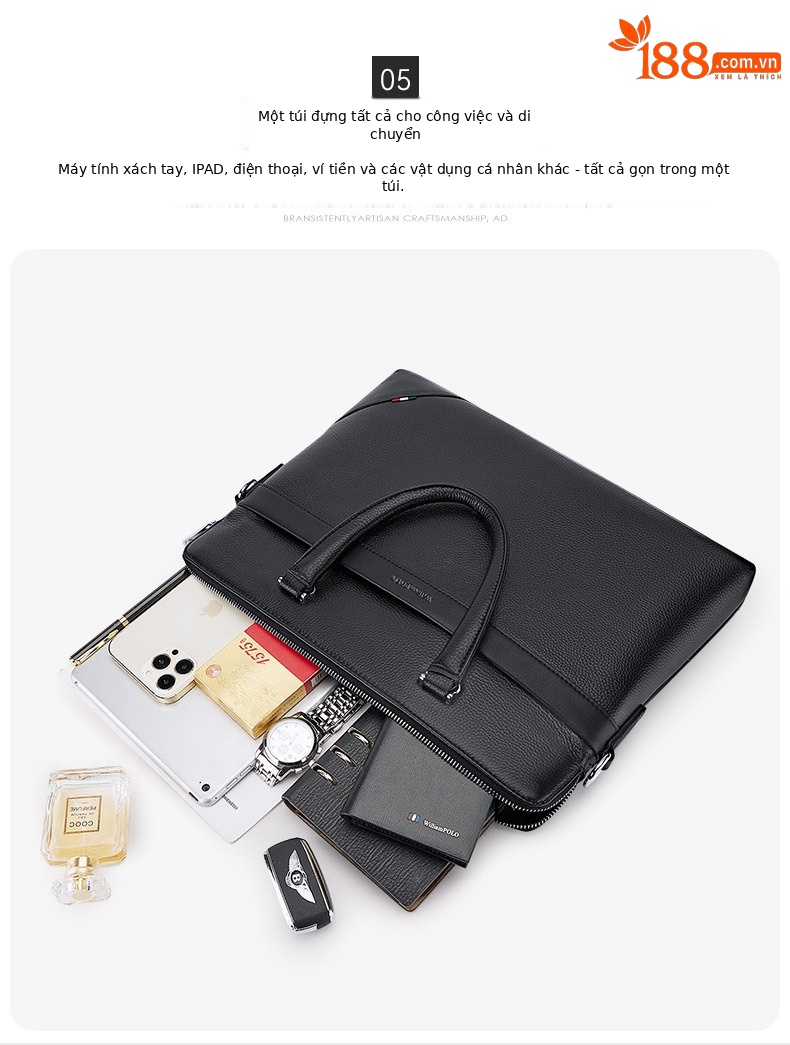 Cặp da nam nhiều ngăn đệm laptop 15 inch Emperor Paul mẫu mới 2025 – túi xách tay kiêm đeo chéo cao cấp chi tiết 8
