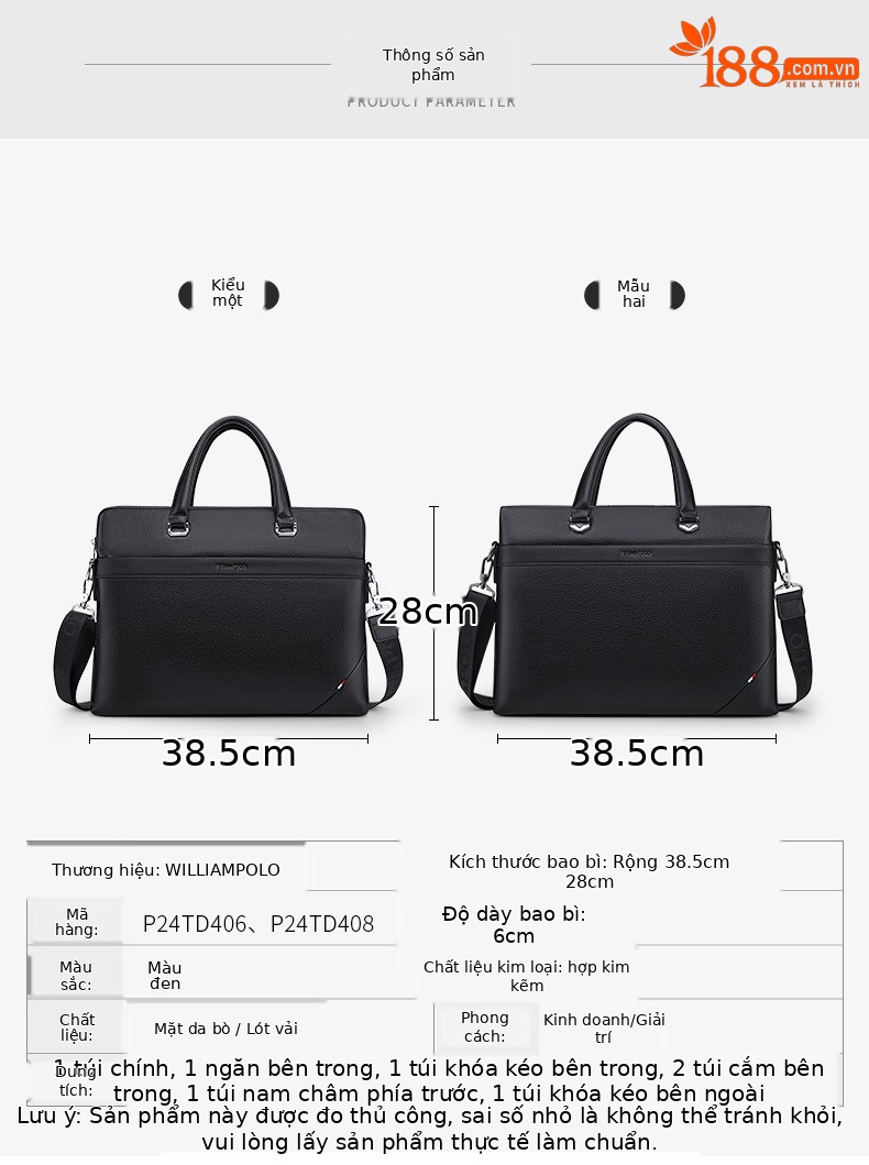 Cặp da nam nhiều ngăn đệm laptop 15 inch Emperor Paul mẫu mới 2025 – túi xách tay kiêm đeo chéo cao cấp chi tiết 9