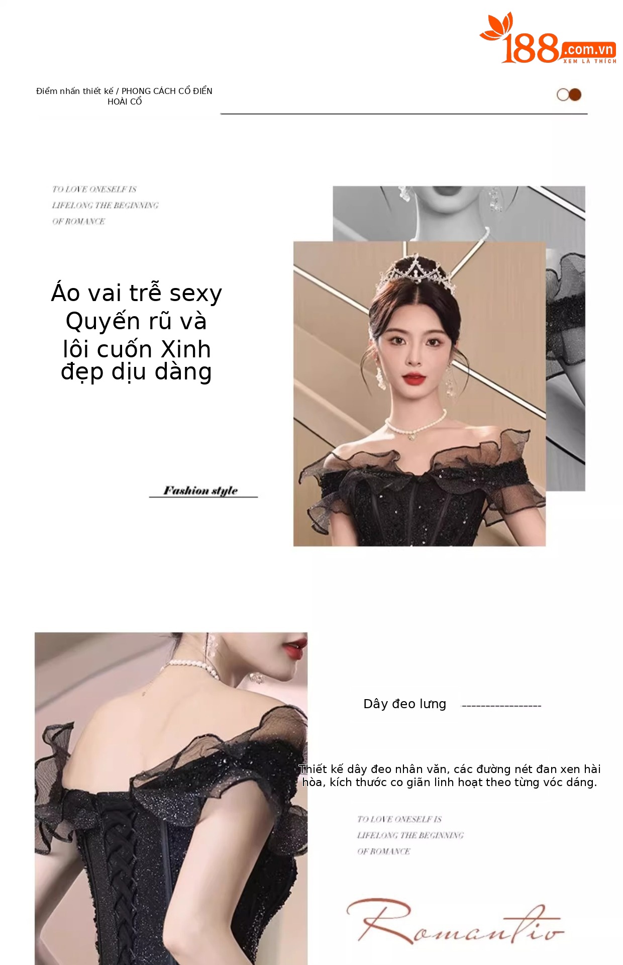 Đầm dạ hội đen trễ vai dáng dài sang trọng — Màu đen, Màu xanh xám chi tiết 5