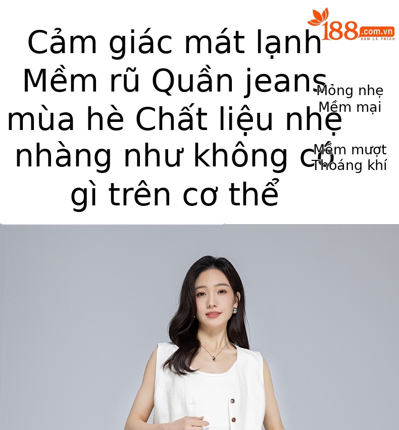 Quần jean ống rộng nữ cạp cao chất Tencel cotton mỏng mùa hè — Xanh lam nhạt cổ điển chi tiết 1