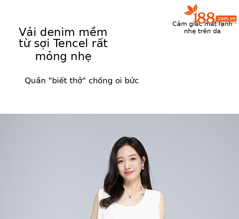 Quần jean ống rộng nữ cạp cao chất Tencel cotton mỏng mùa hè — Xanh lam nhạt cổ điển chi tiết 3