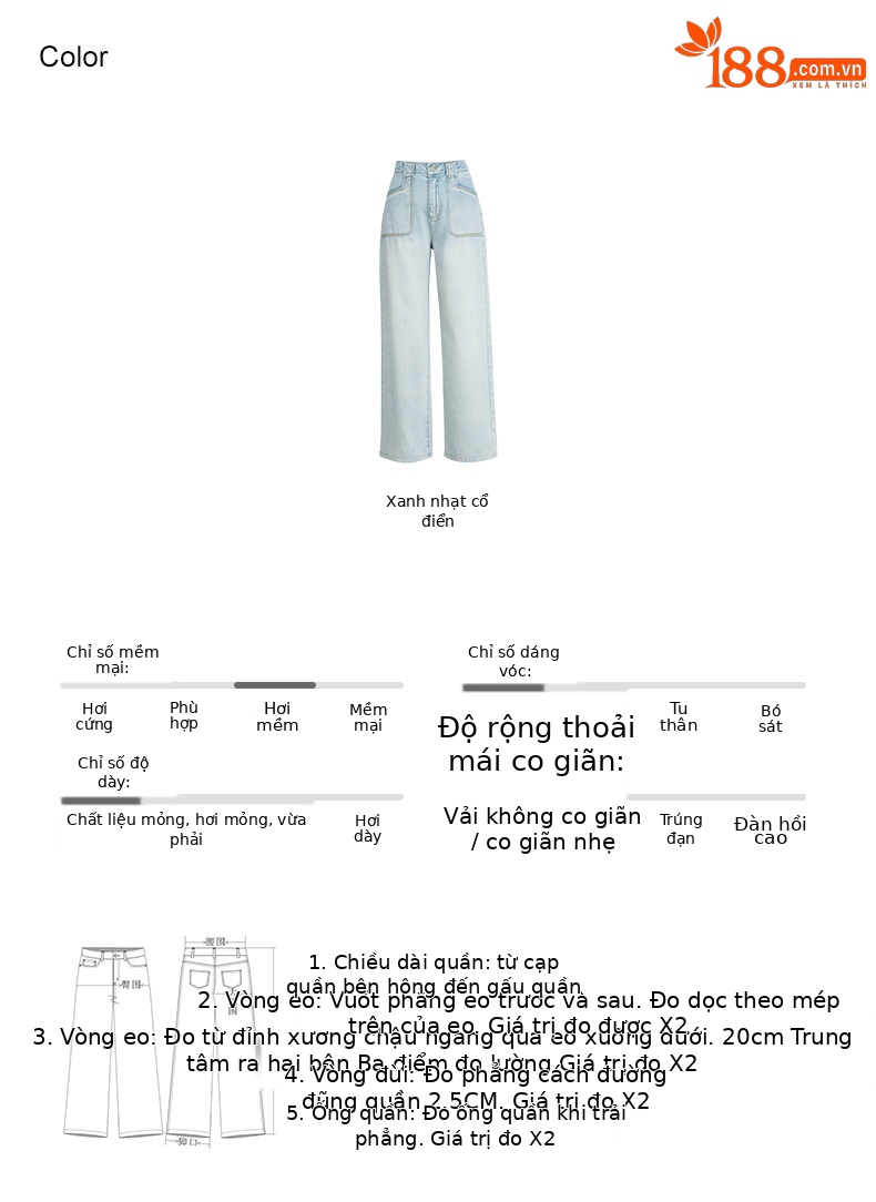 Quần jean ống rộng nữ cạp cao chất Tencel cotton mỏng mùa hè — Xanh lam nhạt cổ điển chi tiết 5