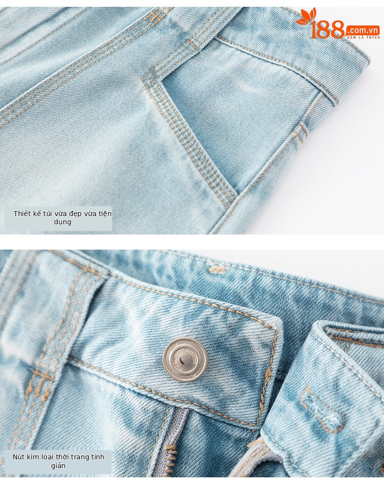 Quần jean ống rộng nữ cạp cao chất Tencel cotton mỏng mùa hè — Xanh lam nhạt cổ điển chi tiết 16