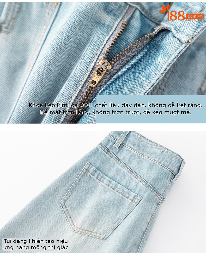 Quần jean ống rộng nữ cạp cao chất Tencel cotton mỏng mùa hè — Xanh lam nhạt cổ điển chi tiết 17