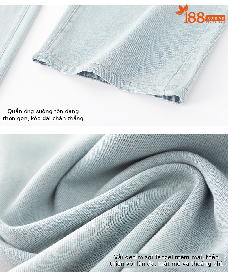 Quần jean ống rộng nữ cạp cao chất Tencel cotton mỏng mùa hè — Xanh lam nhạt cổ điển chi tiết 18