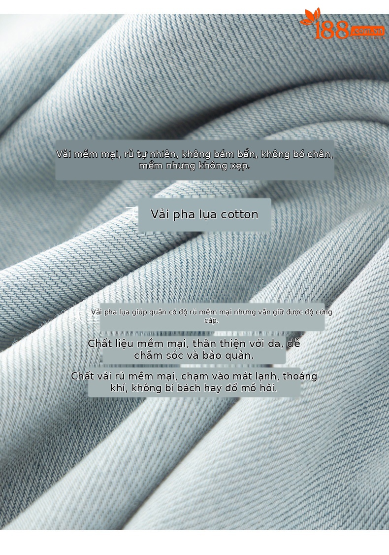 Quần jean ống rộng nữ cạp cao chất Tencel cotton mỏng mùa hè — Xanh lam nhạt cổ điển chi tiết 6