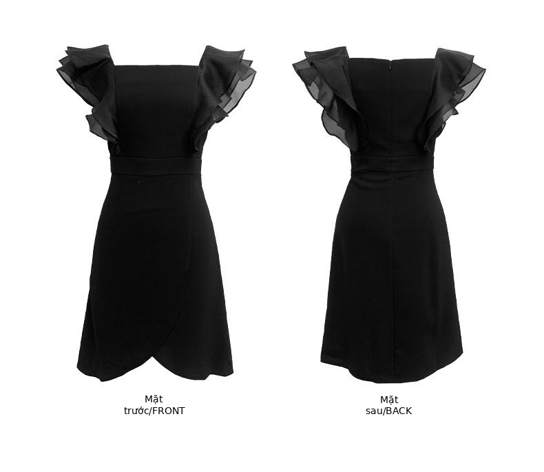 Đầm maxi nữ cổ vuông tay bồi phong cách Pháp — [Đen] chi tiết 2