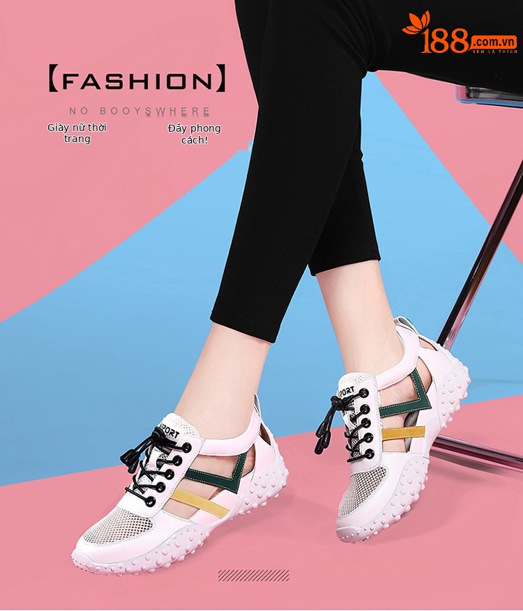 Sandal da mềm nữ bít mũi đế bằng chống trượt thoáng khí mùa xuân hè — LJ 58116 mét nâu rỗng, JST 1111 trắng xanh lá rỗng, LJ 1070 mặt lưới trắng, LJ 1062 rỗng trắng và đen chi tiết 6