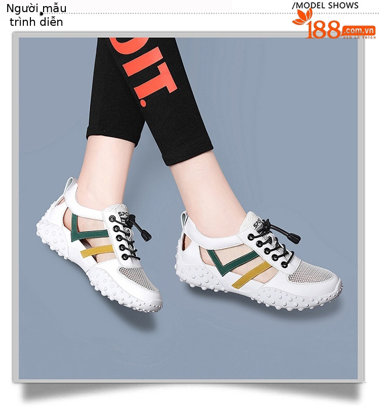 Sandal da mềm nữ bít mũi đế bằng chống trượt thoáng khí mùa xuân hè — LJ 58116 mét nâu rỗng, JST 1111 trắng xanh lá rỗng, LJ 1070 mặt lưới trắng, LJ 1062 rỗng trắng và đen chi tiết 8